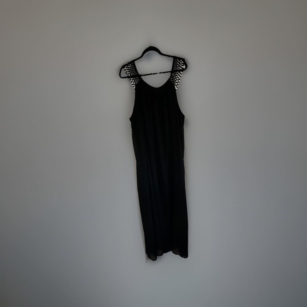Plus Size Maxi Dress 3X Black Lace Neckline Sleeveless Sheer Layered Romantic